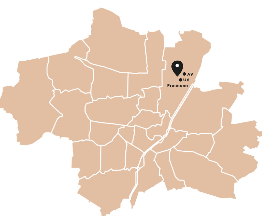 Karte von Freimann, München, mit A9 und U6.
